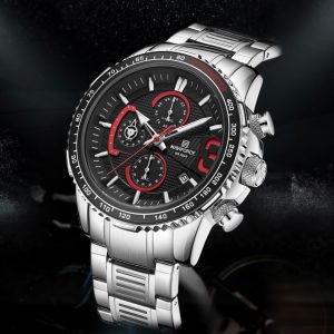 Montre Homme NAVIFORCE NV24 – Bracelet Entièrement en Acier Inoxydable – Cardan Noir Rouge