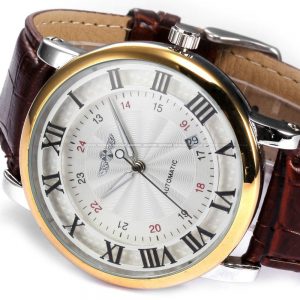 WINNER montre bracelet en cuir pour homme analogique m canique calendrier militaire cadran romain 4