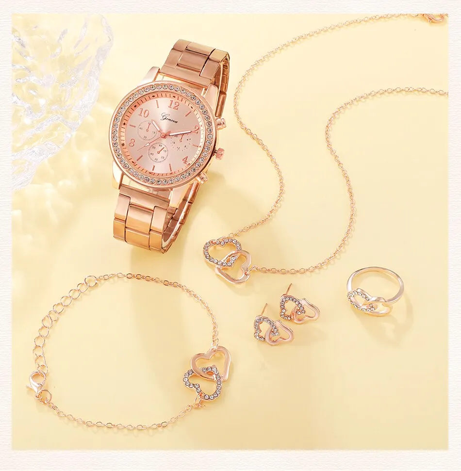 Ensemble Bijoux Fantaisie Doré - Bague Et Bracelet Perles Strass, Look élégant Pour Femmes