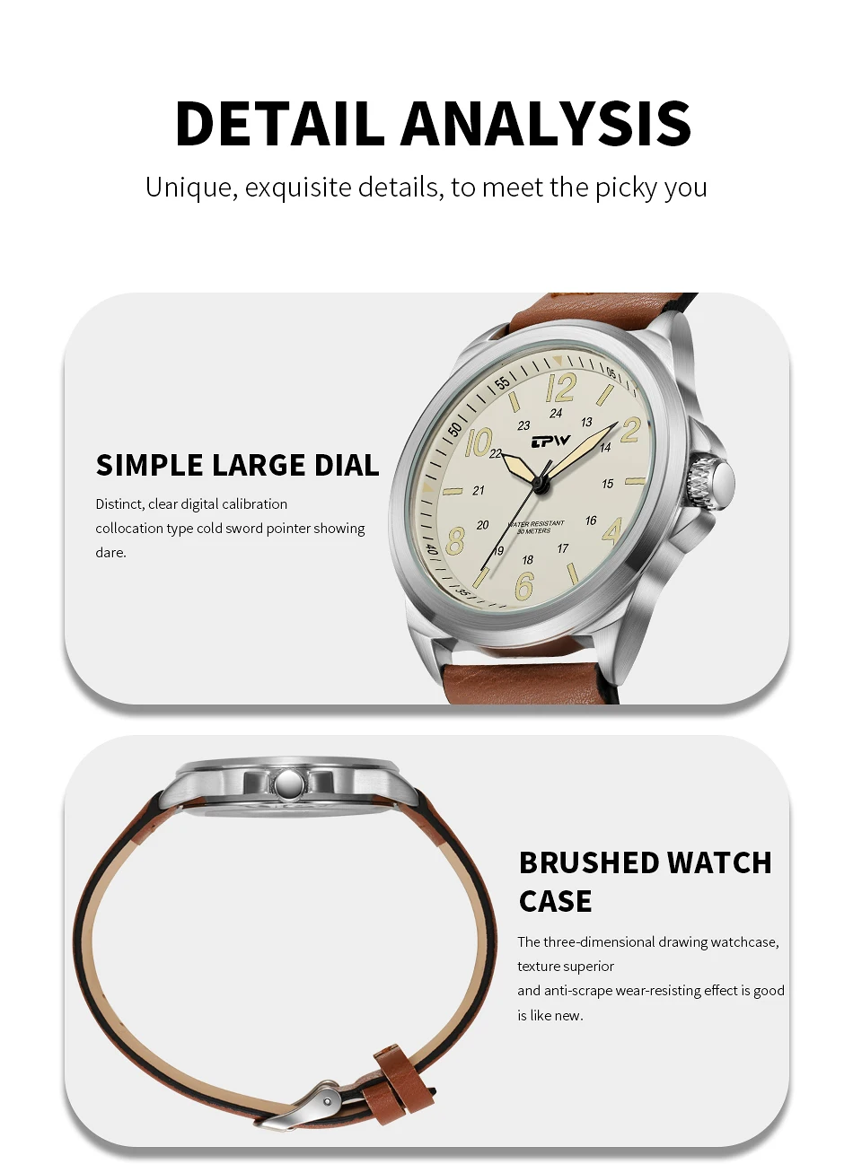 Bracelet en cuir cousu pour montre TPW Classic Field