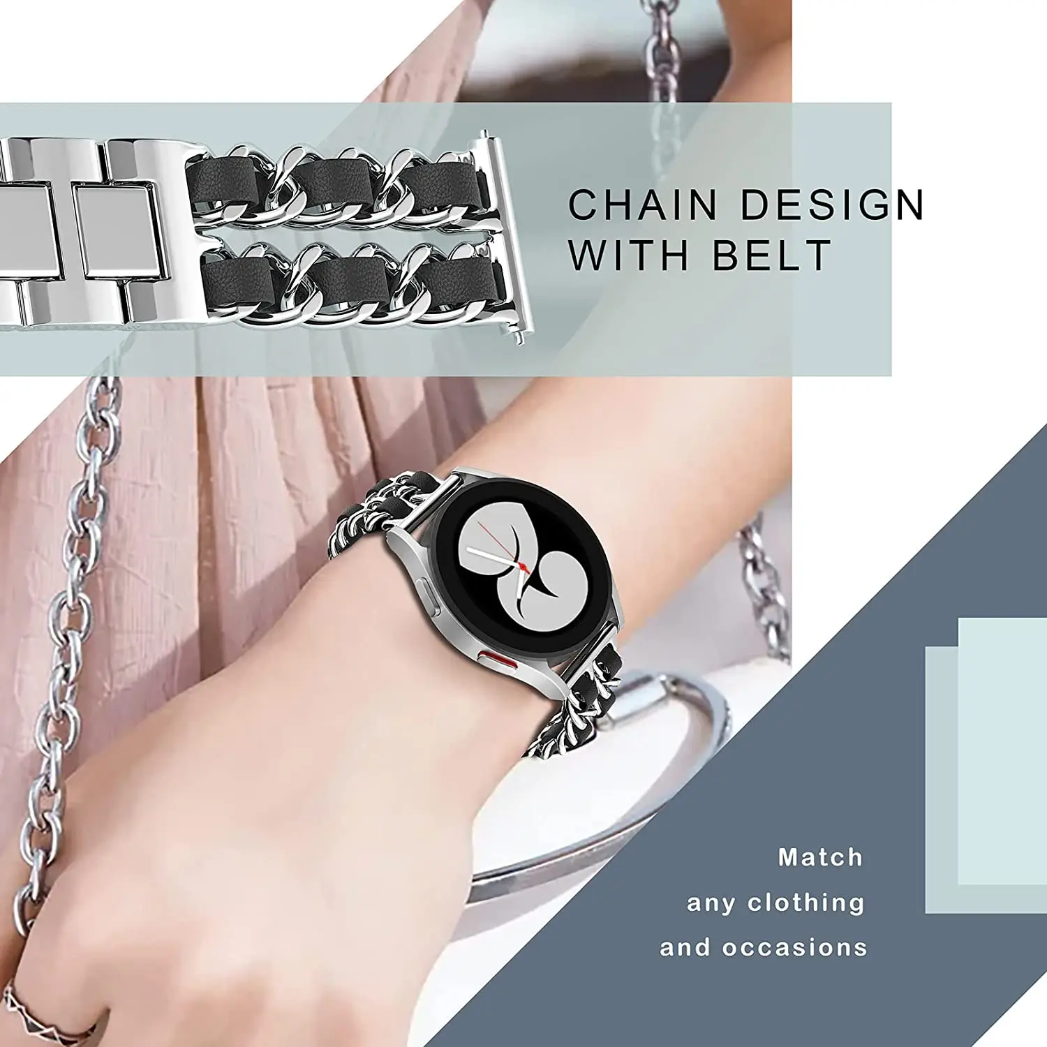 Bracelet à maillons en cuir et métal pour Samsung Galaxy Watch