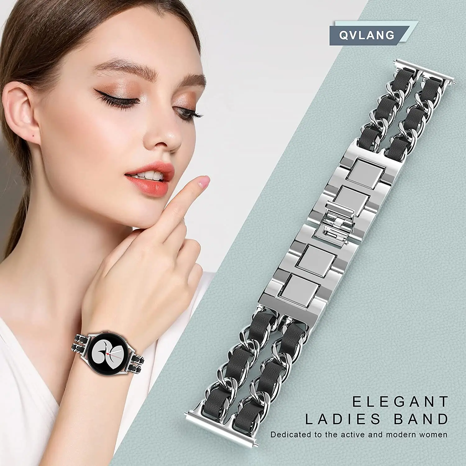 Bracelet à maillons en cuir et métal pour Samsung Galaxy Watch