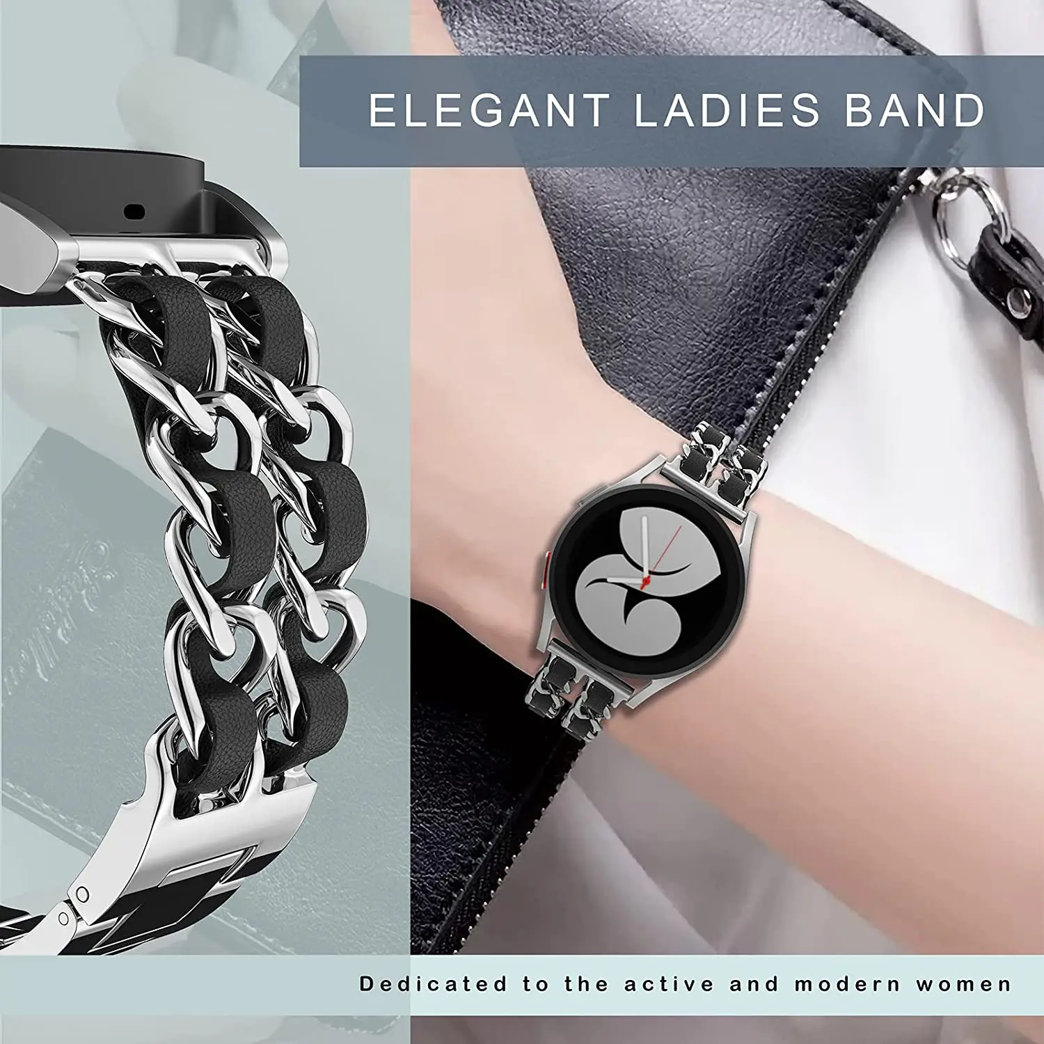 Bracelet à maillons en cuir et métal pour Samsung Galaxy Watch