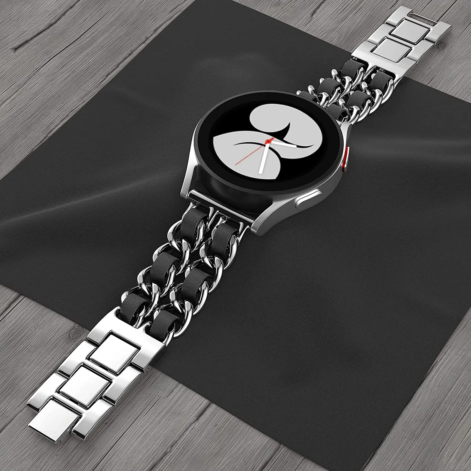 Bracelet à maillons en cuir et métal pour Samsung Galaxy Watch