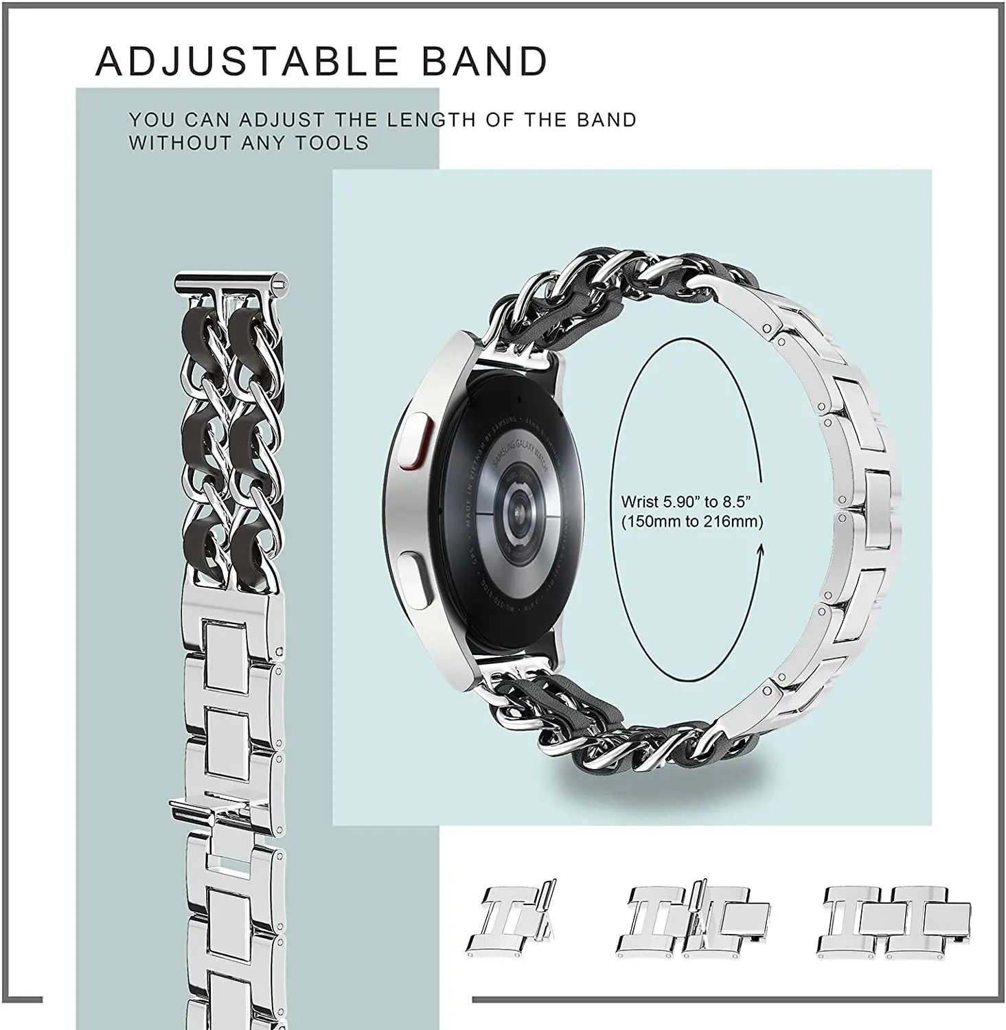 Bracelet à maillons en cuir et métal pour Samsung Galaxy Watch