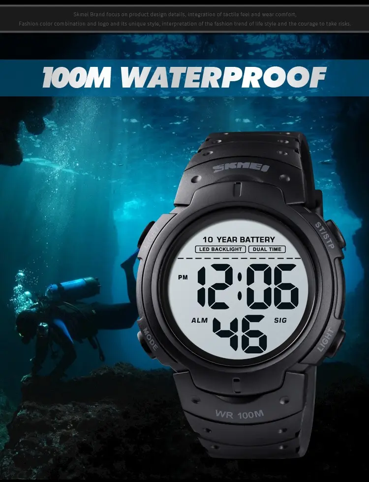 Montre Sport Grand Écran Étanche 50M - Avec LED, Chrono, Alarme - Pour Natation, Plongée, Fitness
