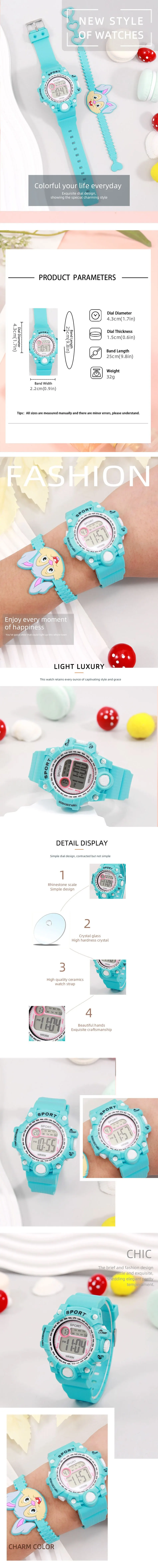 Montre Filles Enfants Étudiant Bleu Femmes Dame Horloge Calendrier Silice Gel Dessin Animé Mignon Lapin Bracelet Quartz Montre-Bracelet