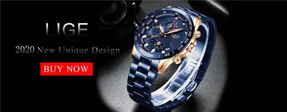 LIGE Montre à quartz en acier inoxydable