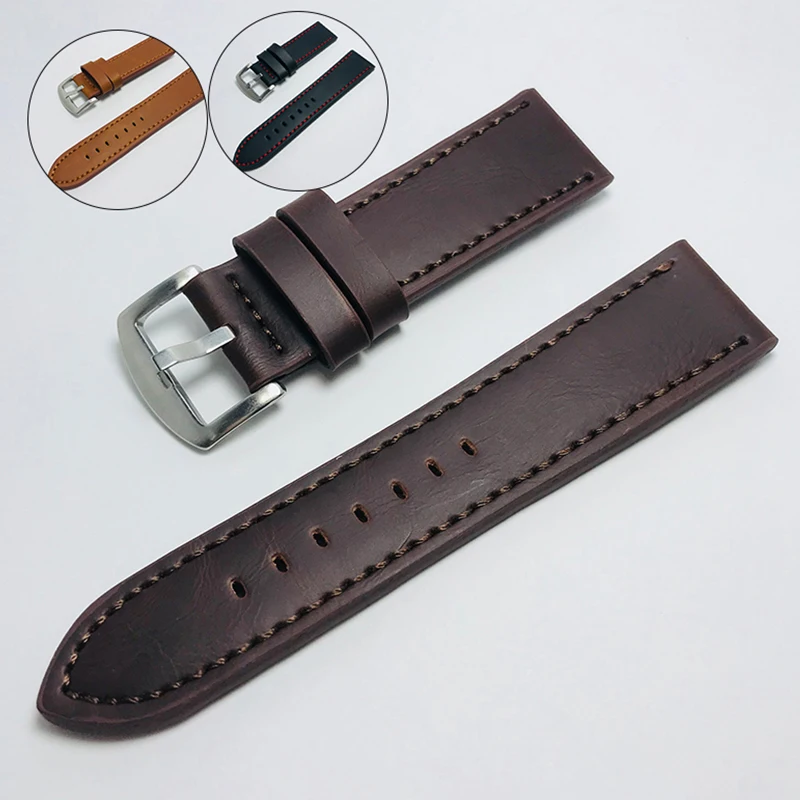 Bracelet de montre en cuir véritable pour hommes et femmes