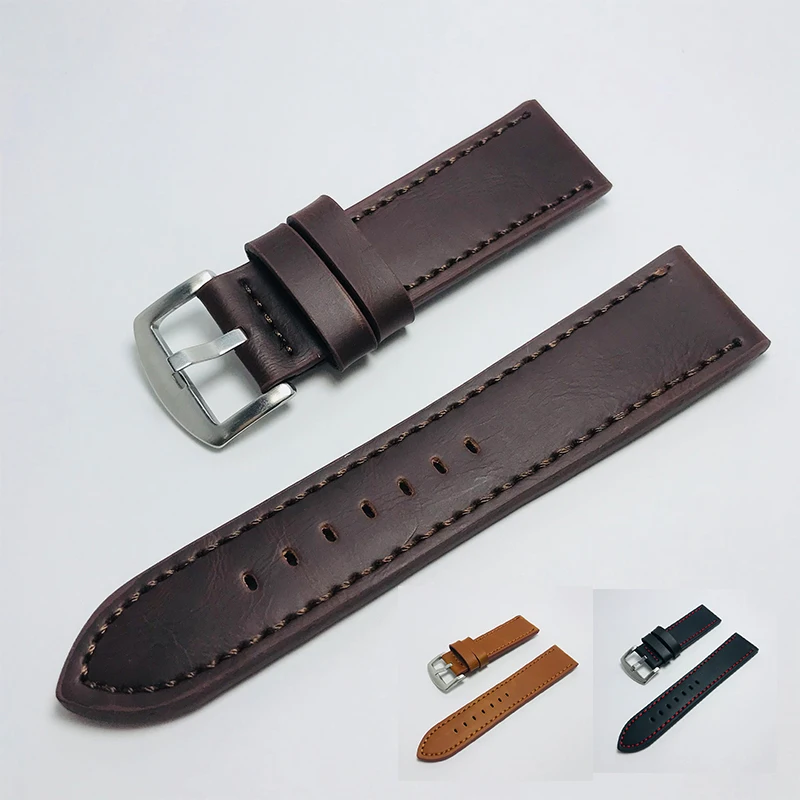 Bracelet de montre en cuir véritable pour hommes et femmes