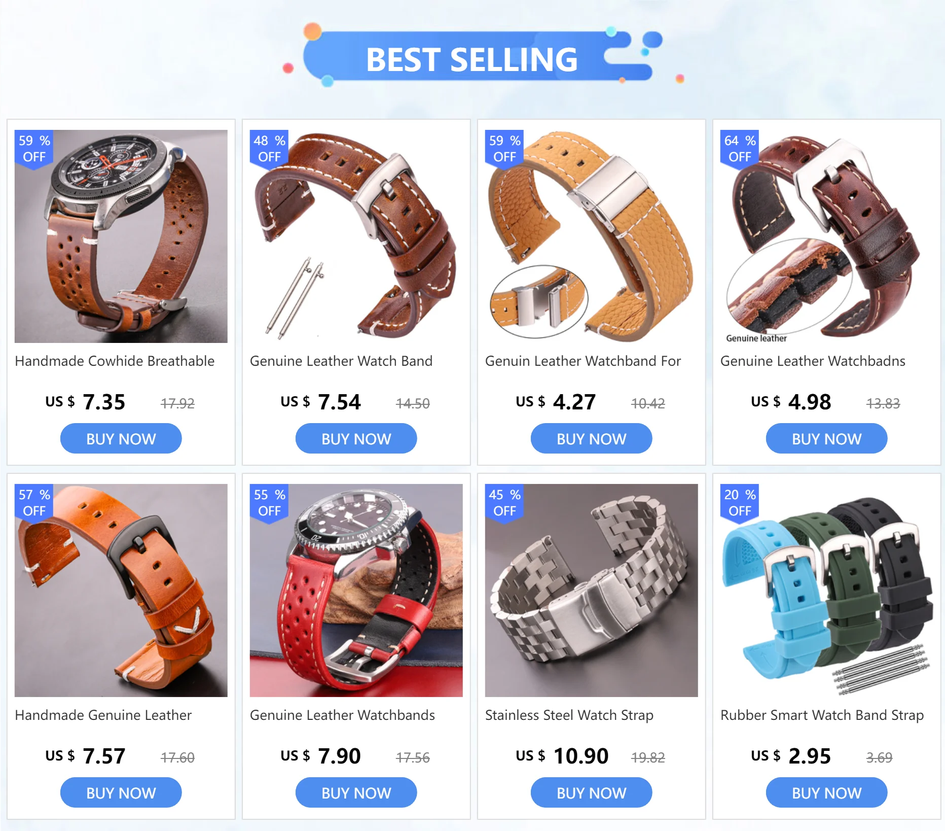 Bracelet de montre en cuir véritable