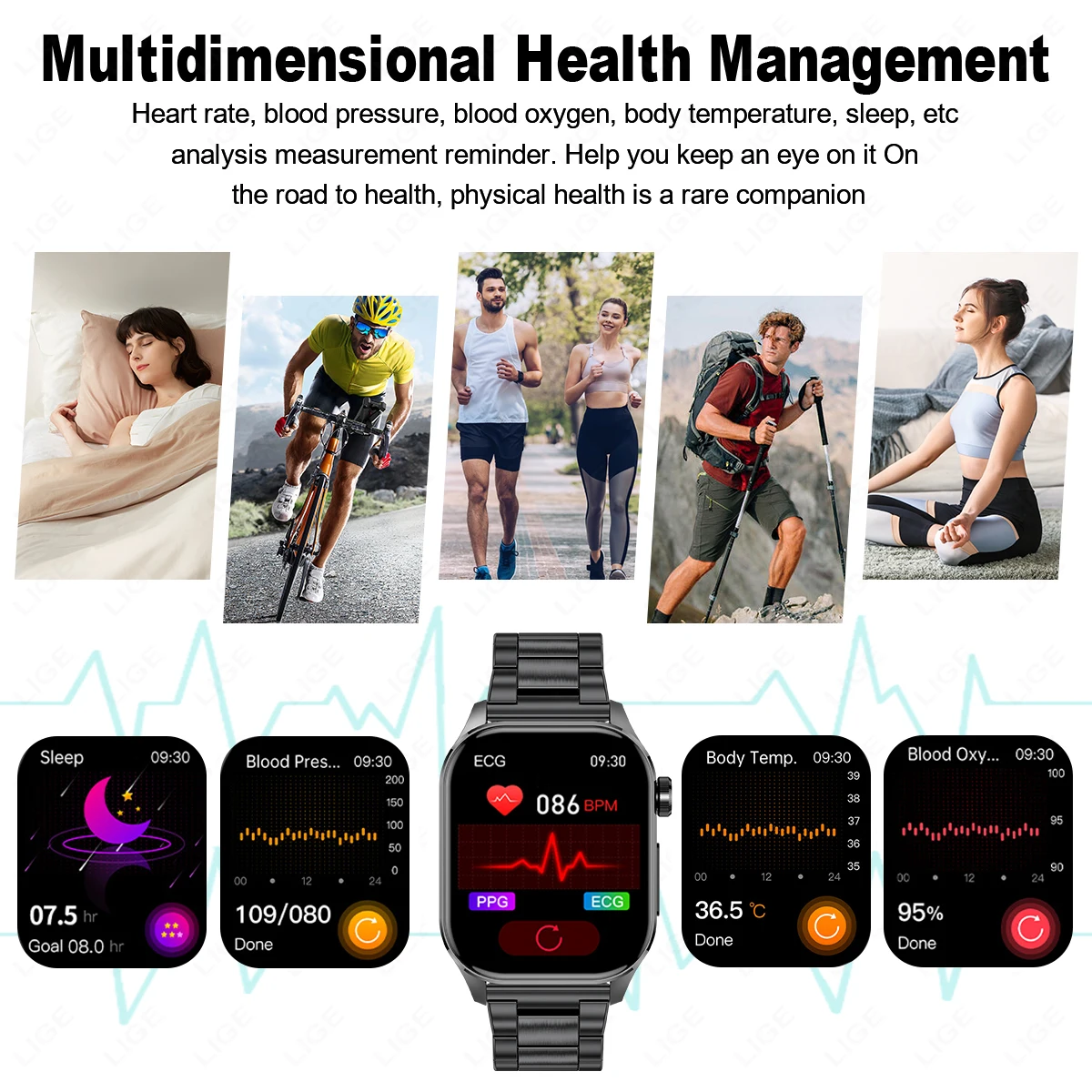 Montre Connectée LIGE Homme - Écran 1,85" HD, Batterie 800mAh, Appels Bluetooth, 100 Modes Sport