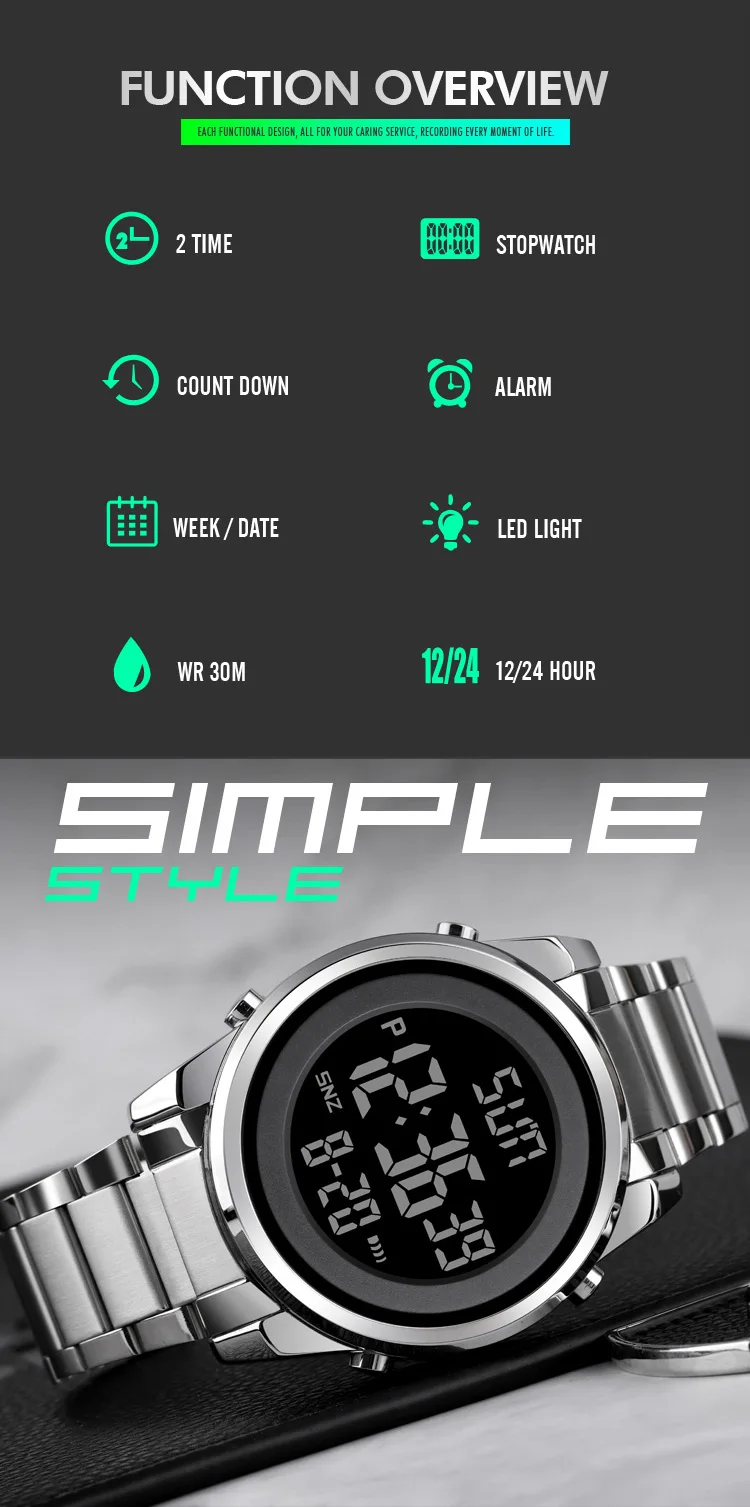 SKMEI montre numérique 2 temps pour hommes