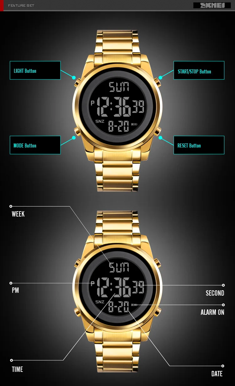 SKMEI montre numérique 2 temps pour hommes