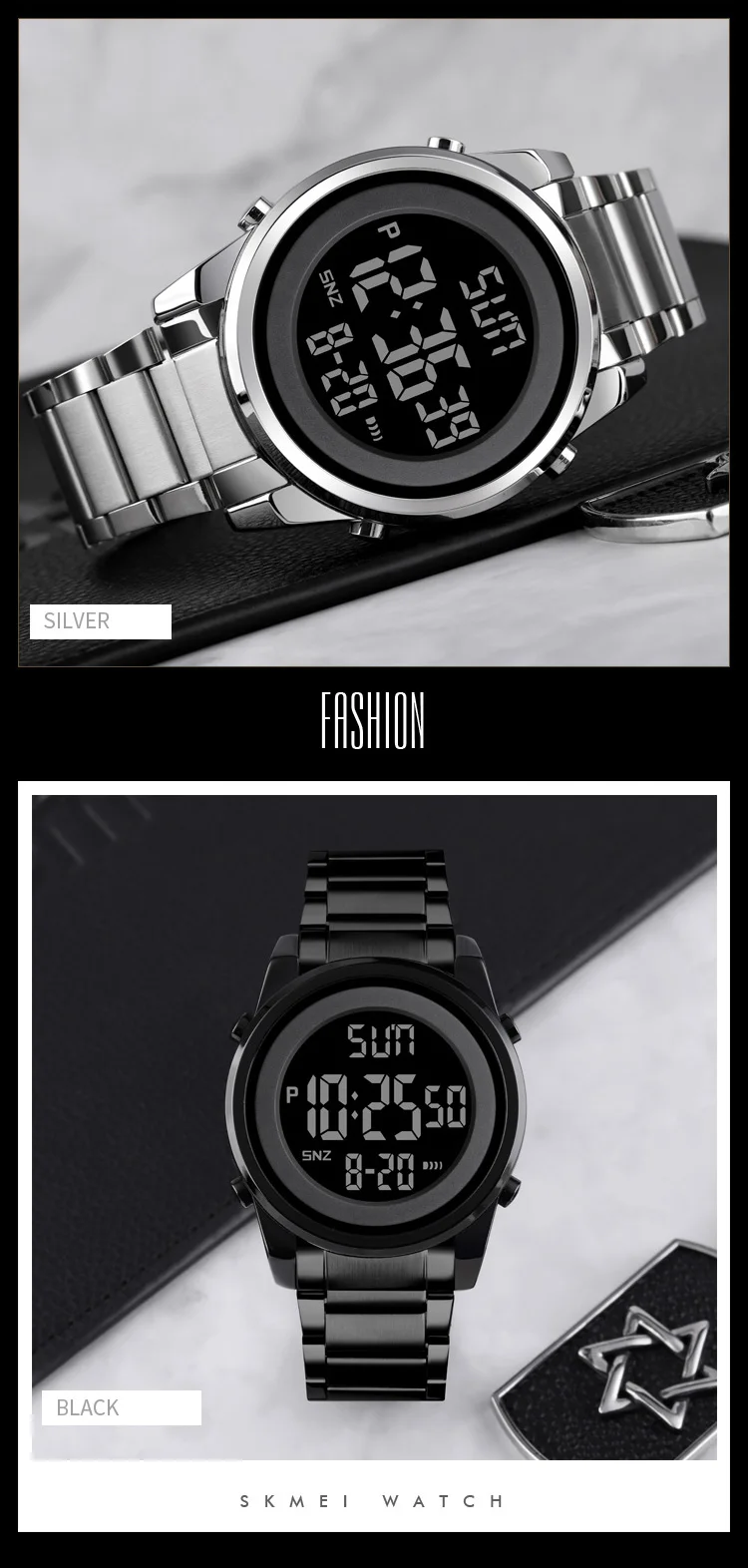 SKMEI montre numérique 2 temps pour hommes