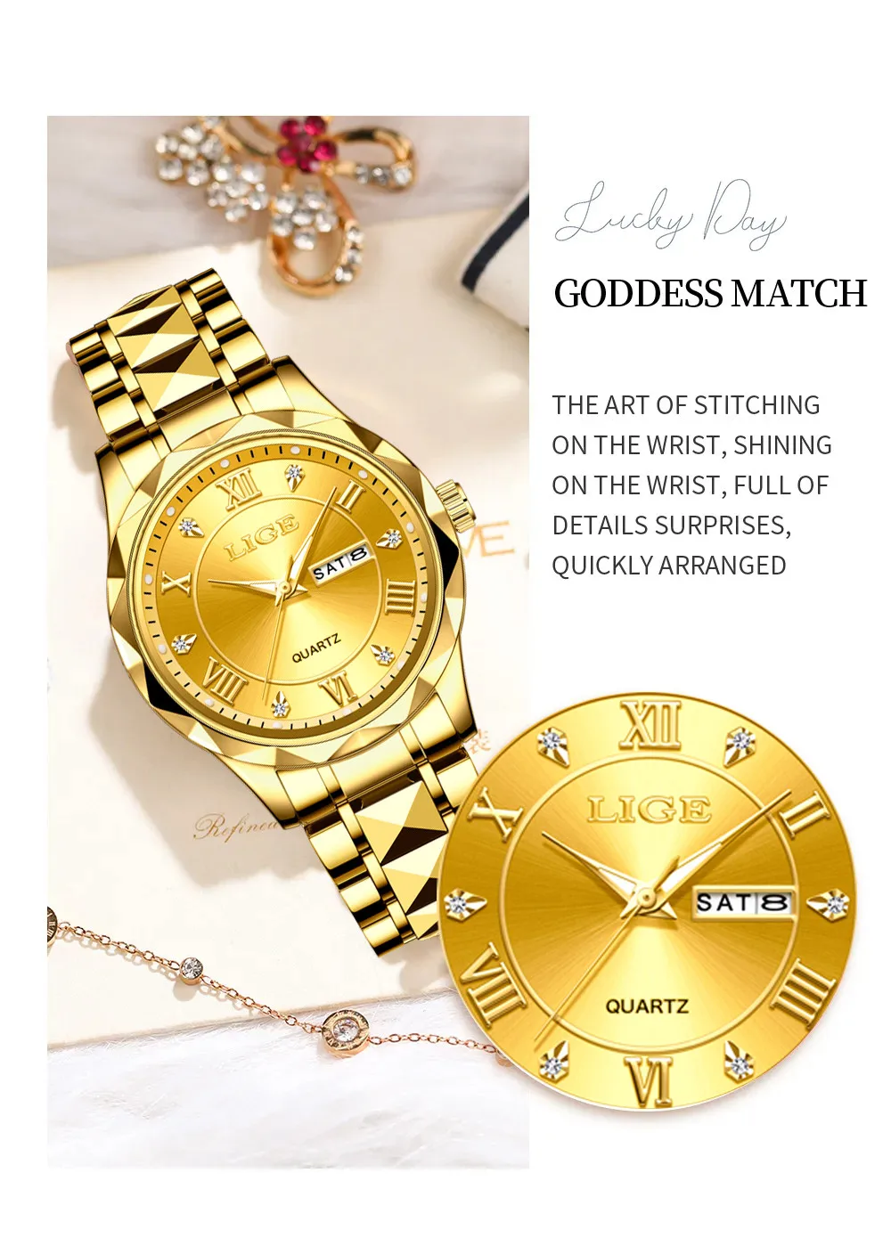 LIGE Montre habillée de luxe pour femme