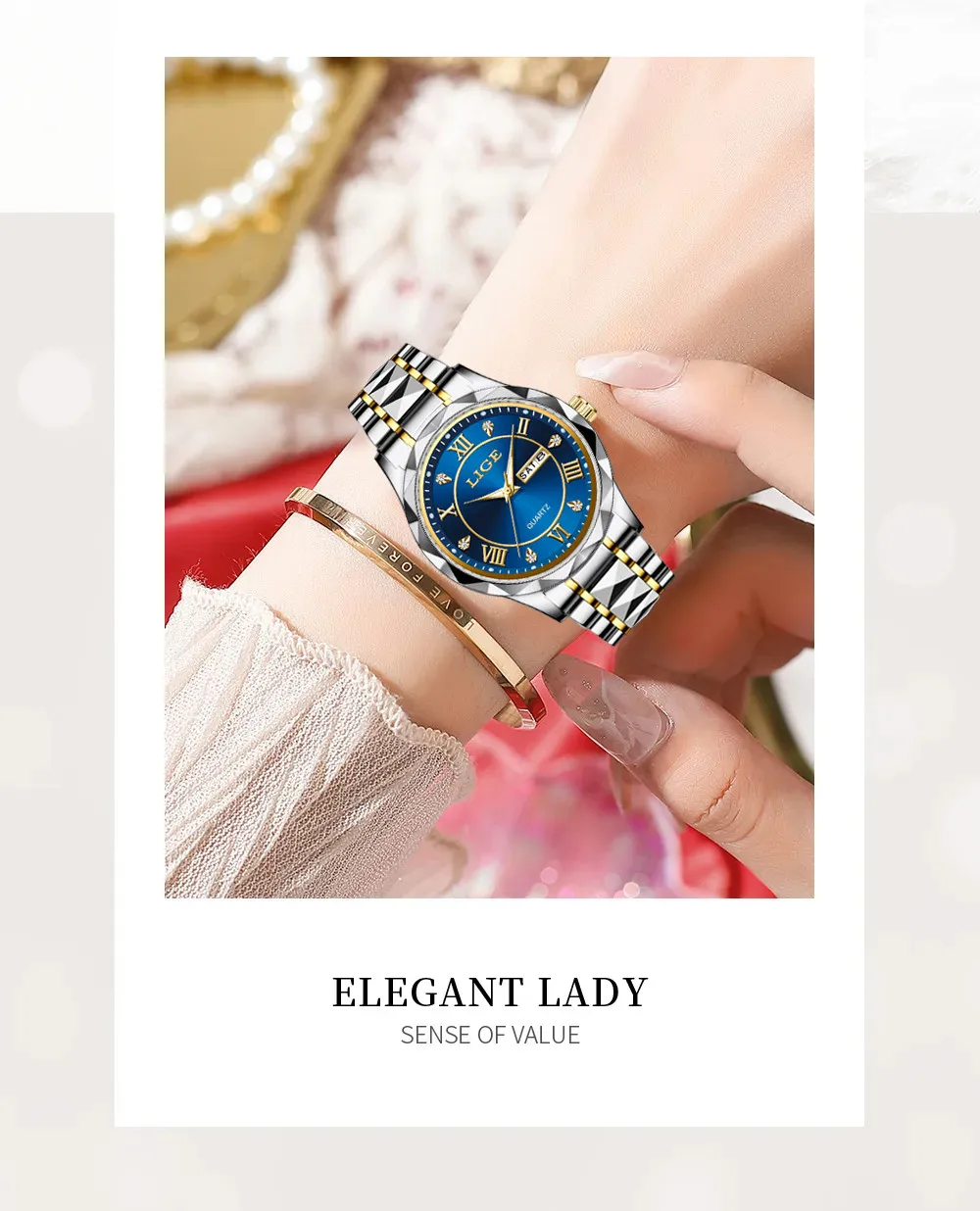 LIGE Montre habillée de luxe pour femme