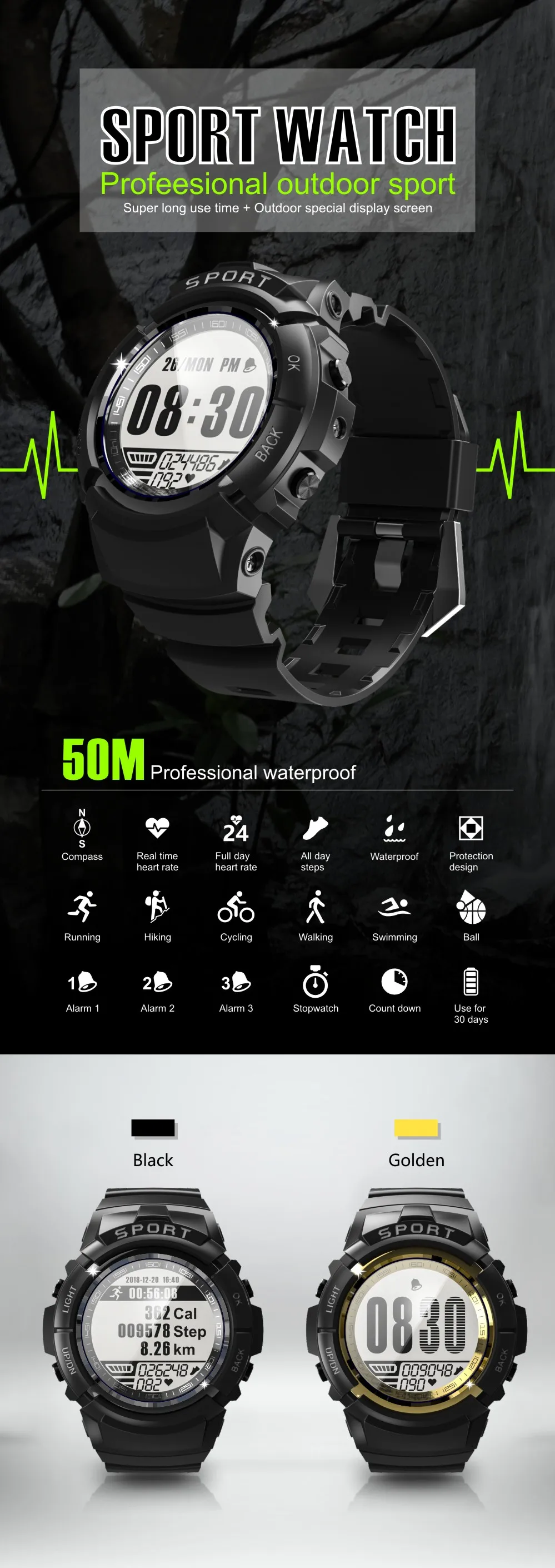Montre intelligente étanche professionnelle pour hommes S816