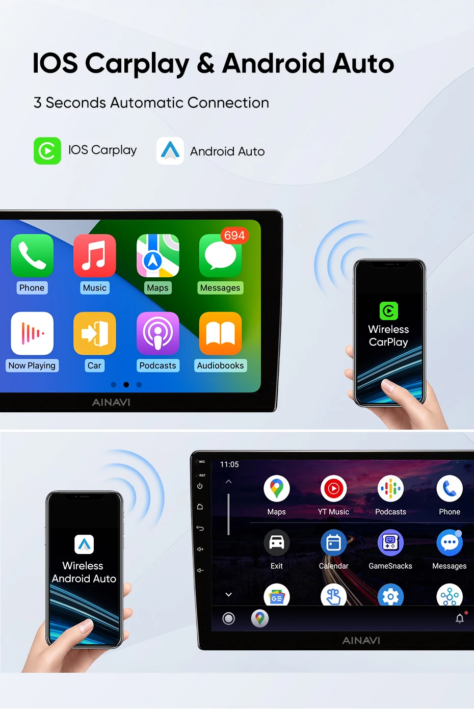 Ainavi - Autoradio Android 10 QLED avec Navigation existante Stéréo DSP BT