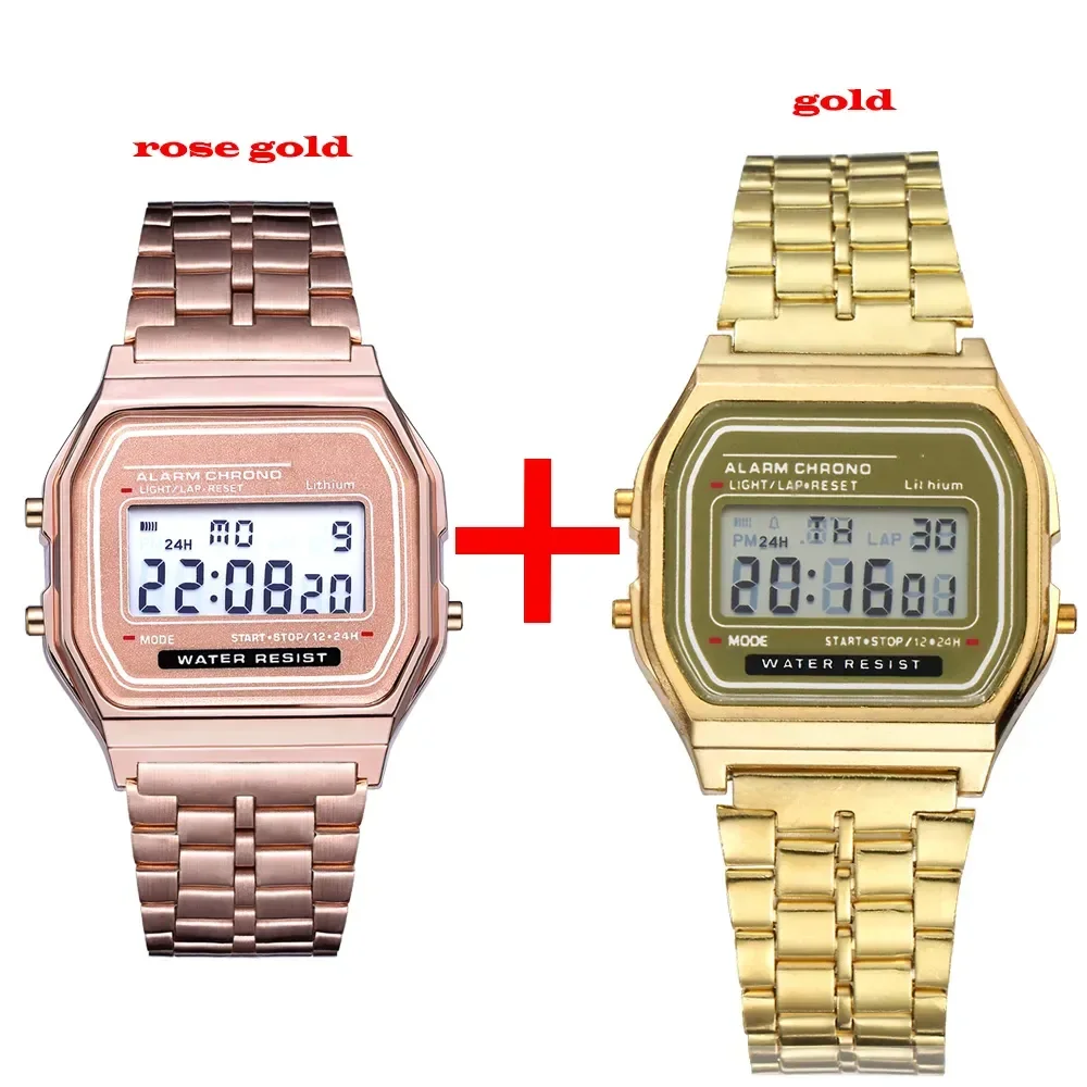 Image de la montre numérique étanche en acier inoxydable pour hommes et femmes